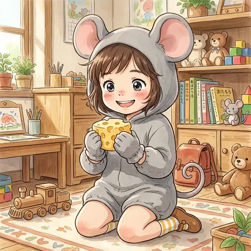 Adorable Mouse Girl with Cheese - Anime Style Delight