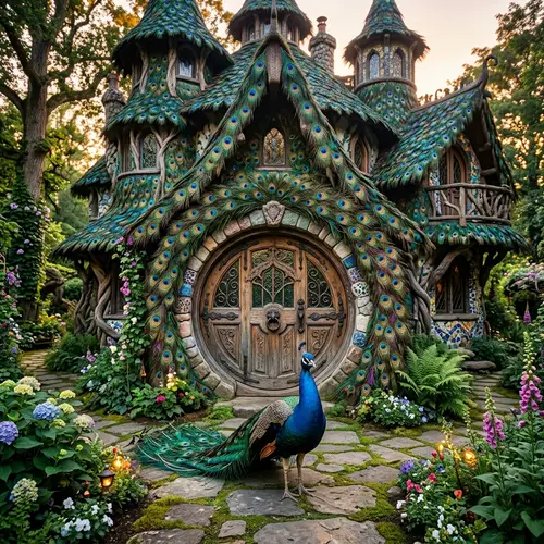 Eccentric House with a Grumpy Peacock Door Guardian