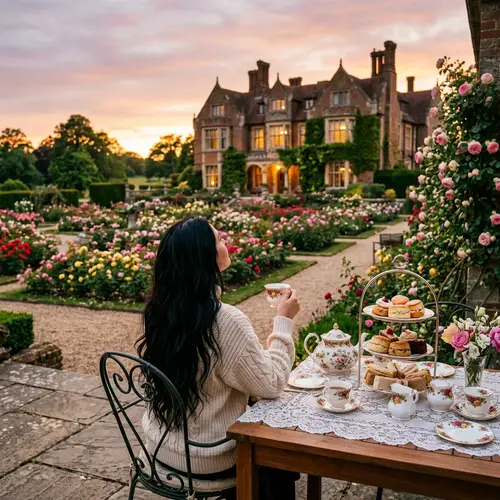 Grand British Mansion with Scenic Rose Garden