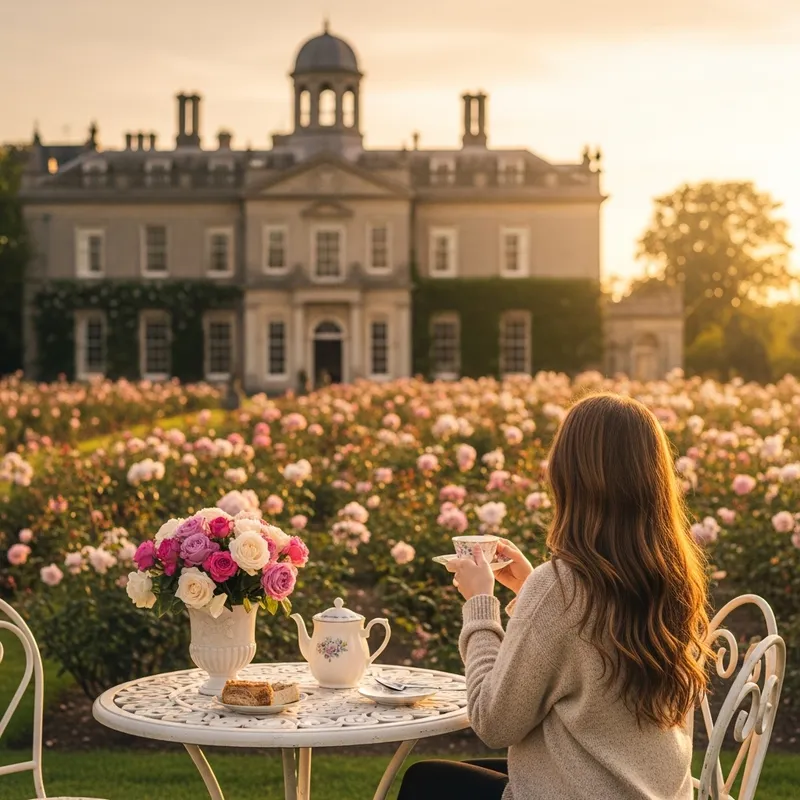 Grand British Mansion with Scenic Rose Garden