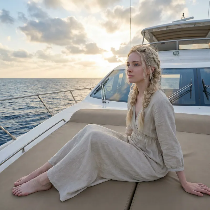 Photorealistic Young Blonde Woman | Luxury Yacht Scene