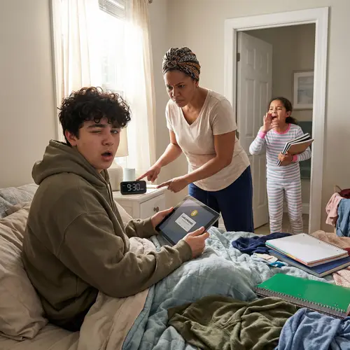 Late for Online School: Teenage Boy's Morning Chaos