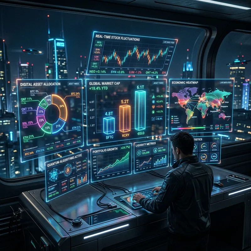 Futuristic Financial Data Dashboard Visualization