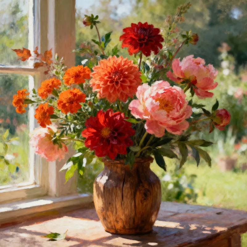 Impressionist Seasonal Flower Bouquet Still Life