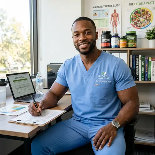 Muscular Nutritionist in Light Blue Uniform