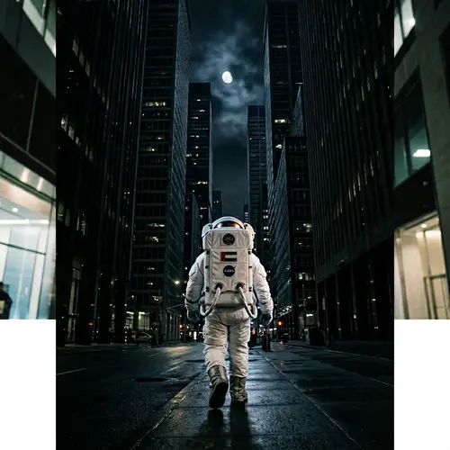 Middle-Eastern Astronaut Strolling Among Skyscrapers | Urban Exploration