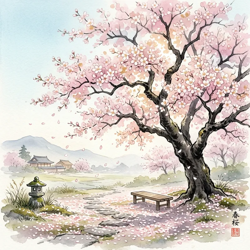 Cherry Blossom Tree Watercolor Art