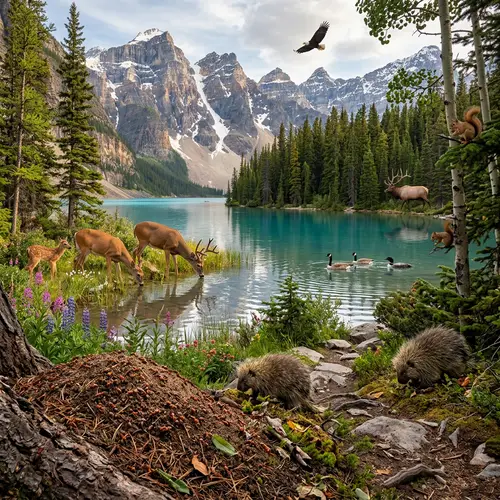 Stunning Wildlife Scene: Mountains and Deer