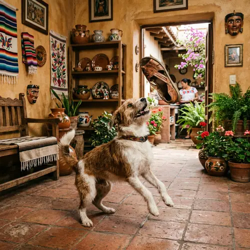 Playful Dog with Shoe at Latin American Home