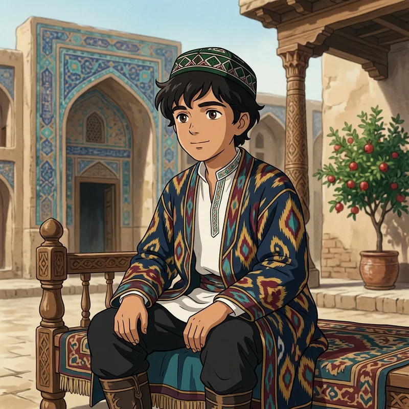 Uzbek Guy in National Attire in Anime Style