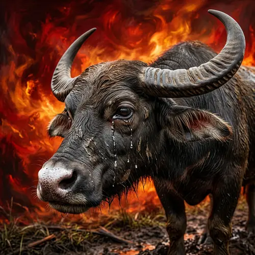 Realistic 3D Water Buffalo Tears | White Nose & Fiery Red Background