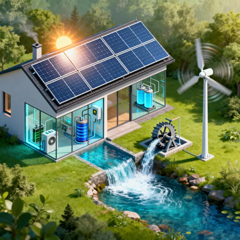 Eco-Friendly Home with Solar, Wind, and Hydro Energy