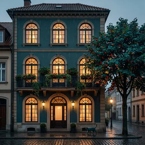 Enchanting European Style Three-Story House in Dark Teal Color