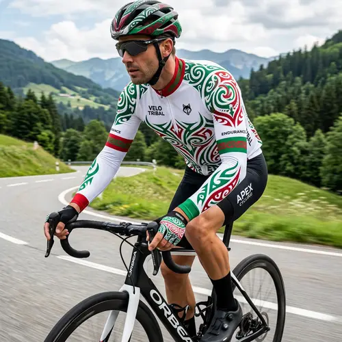 Tribal Style Cycle Jersey - White, Green, Red