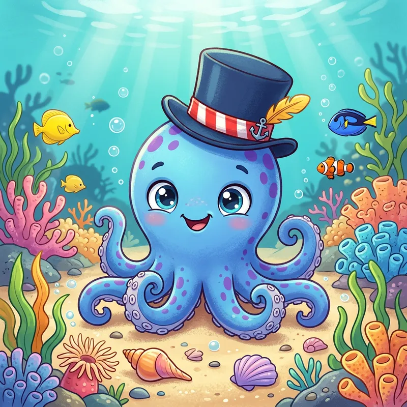 Cute Octopus with Stylish Hat | Playful Underwater Charm