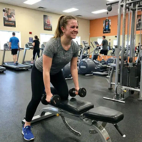 Beautiful Young Blonde Lady Working Out in Gym