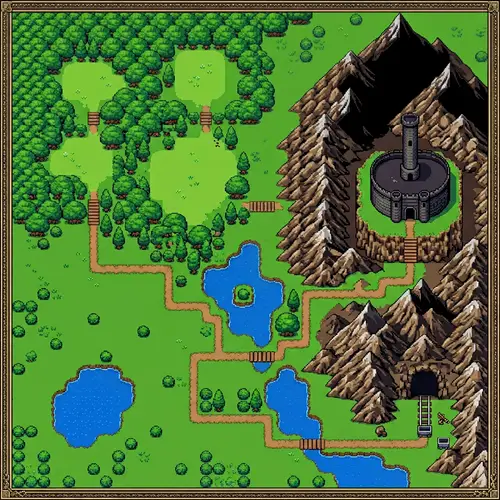 Pixelated Level Selector Map - Retro Pixel Art Adventure Scene