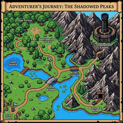 Pixelated Level Selector Map - Retro Adventure Pixel Art Design