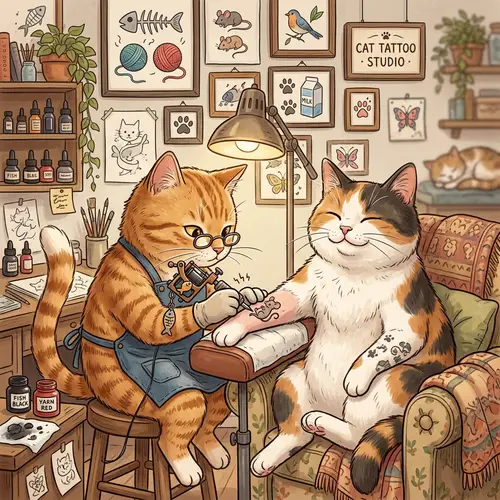 Cat Tattoo Artist Creates Whimsical Scene
