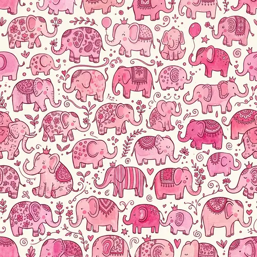 Whimsical Elephant Pattern in Various Shades of Pink