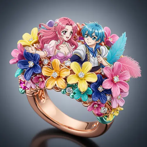 Whimsical Custom Ring with Anime Couple Design