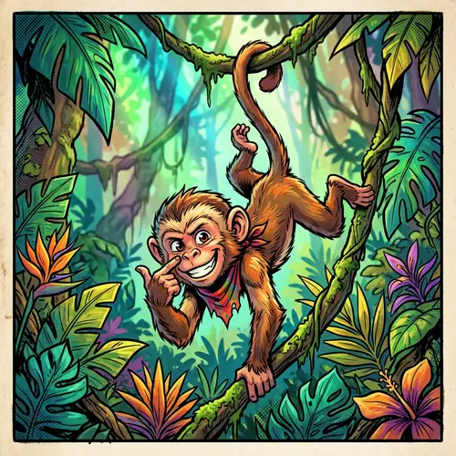 Cheeky Monkey in Vibrant Comic Jungle Art