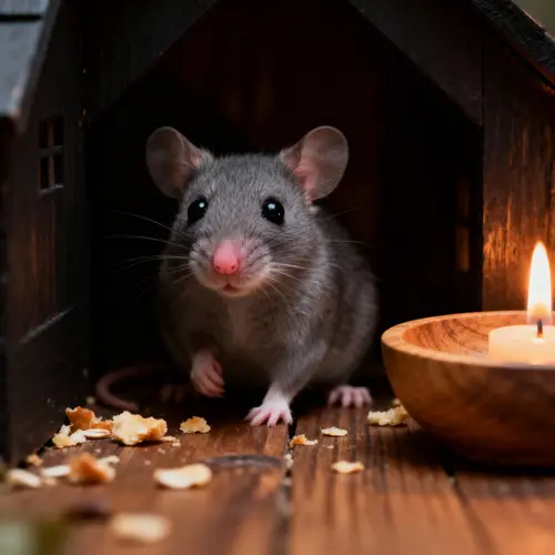 Small Gray Mouse in Dark House
