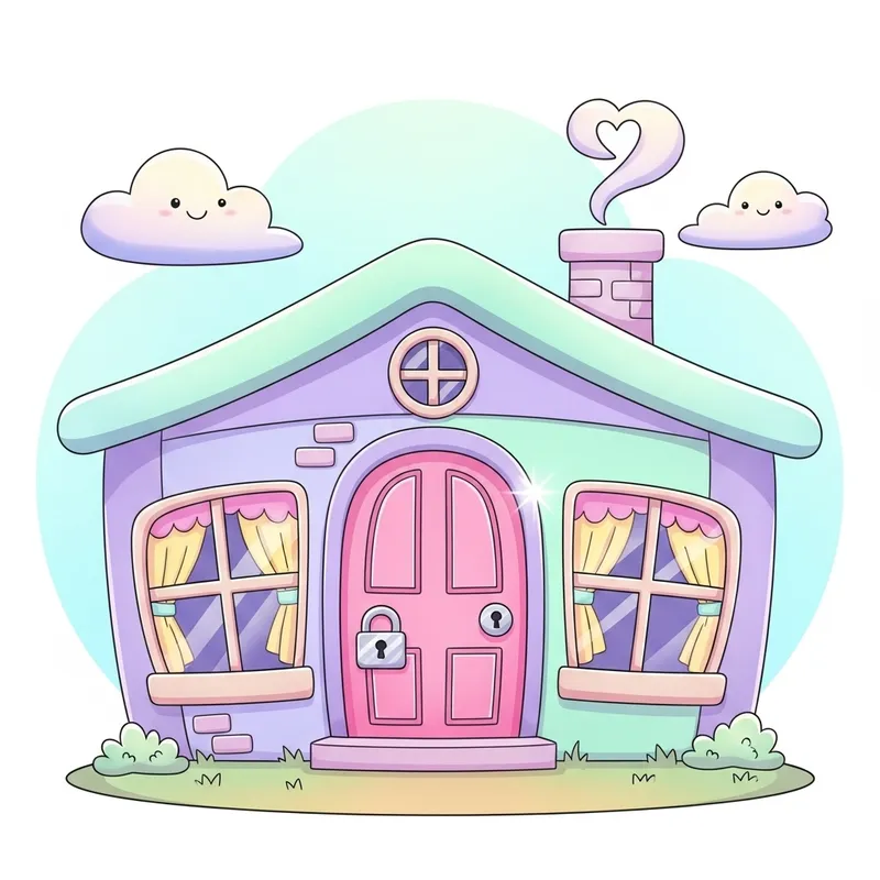 Cute Pastel House Icon with Security Lock