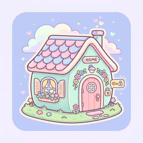 Cute Pastel House Icon with Security Lock