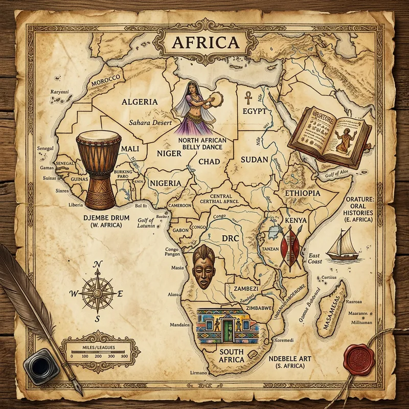 Antique Map of Africa: Country Boundaries & Cultural Symbols Antique Map of Africa: Country Boundaries & Cultural Symbols