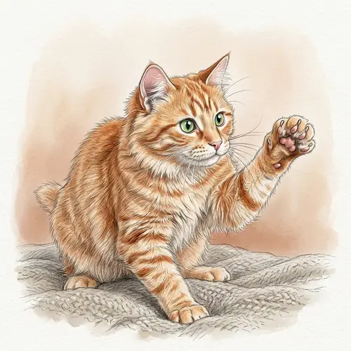 Detailed Sketch of Ginger Cat with Green Eyes and Fluffy Fur
