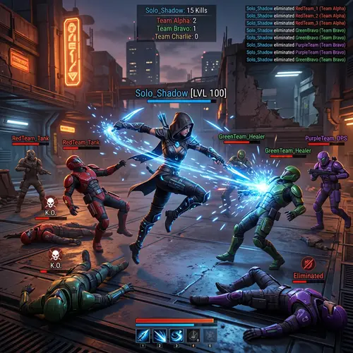 Single Gaming Character Dominating Multiple Opponent Teams