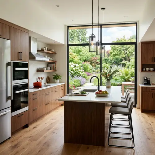 Sleek Modern Kitchen with Garden View