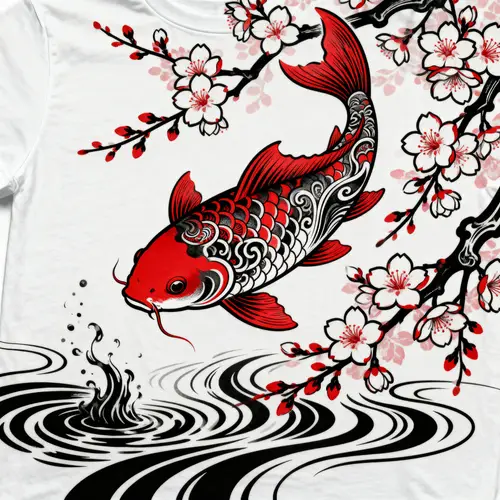 Japanese Koi Fish T-Shirt Design with Cherry Blossoms
