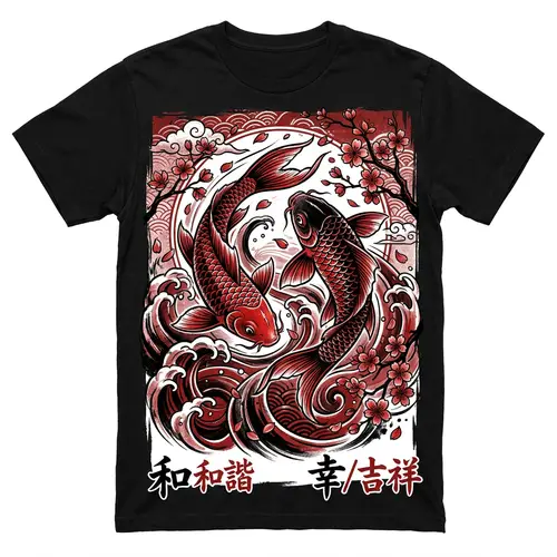 Japanese Koi Fish T-Shirt Design with Cherry Blossoms