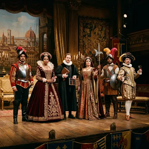 Diverse Renaissance Era Actors Onstage: Symbolizing Unique Characters