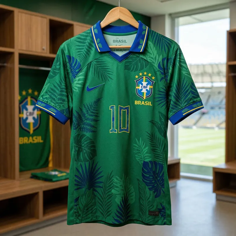 Green Brazil Team Jersey with Blue and Leaf Details