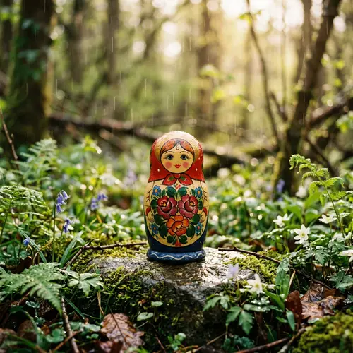 Russian Nesting Doll in Serene Spring Nature | Cinematic Lighting