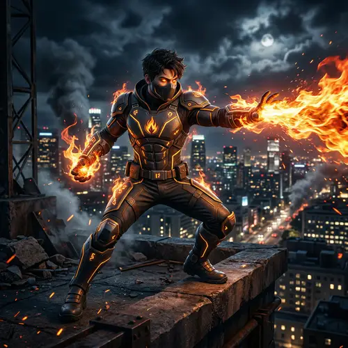 Fire-Powered Guy in a Cool Suit