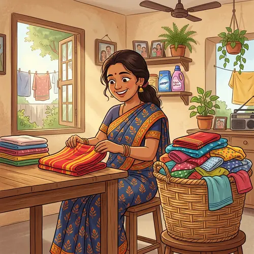 South Asian Mother: Laundry Day Delight | Family Care Cartoon