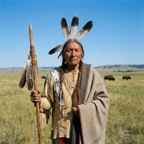 Proud Elderly Native American Warrior in Traditional Attire