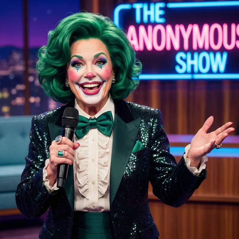 Vibrant Green-Haired Clown with Laura Bozzo's Face
