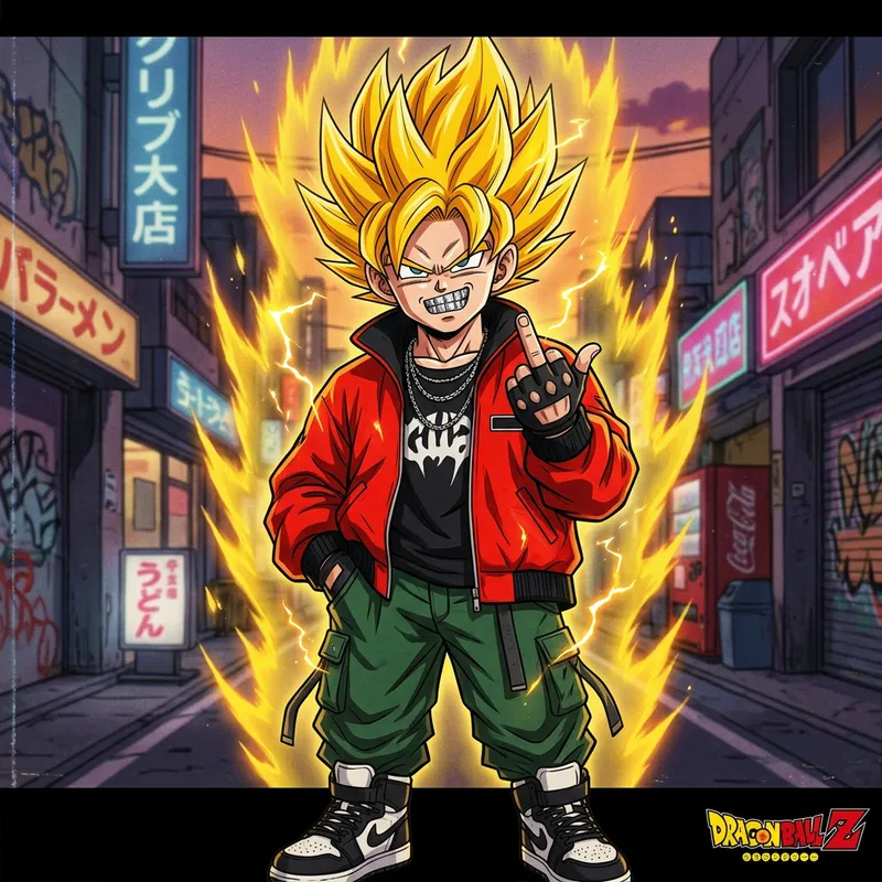 Goku with Golden Grillz - 90s Anime Super Saiyan Flip Off