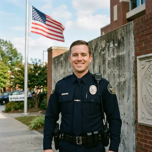 Police Portrait in Uniform with American Flag