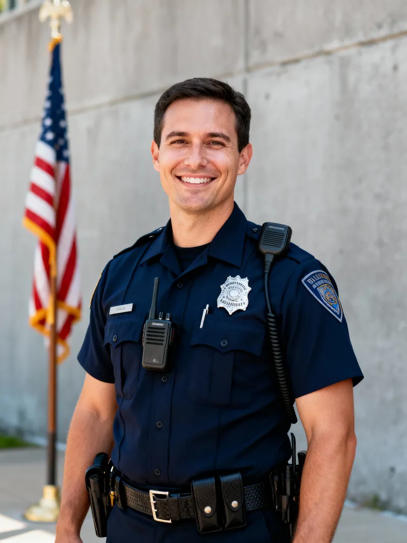 Police Portrait in Uniform with American Flag