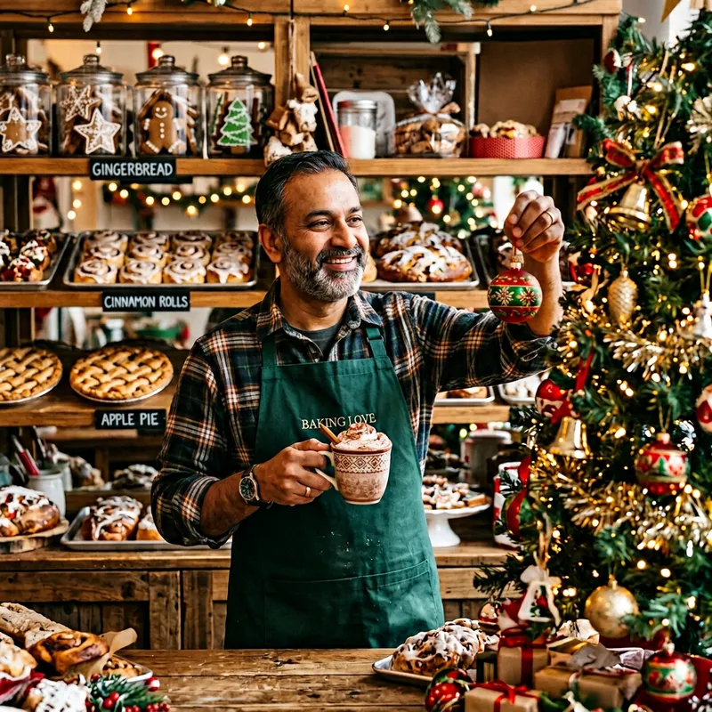 Festive Baker Embracing Christmas Spirit