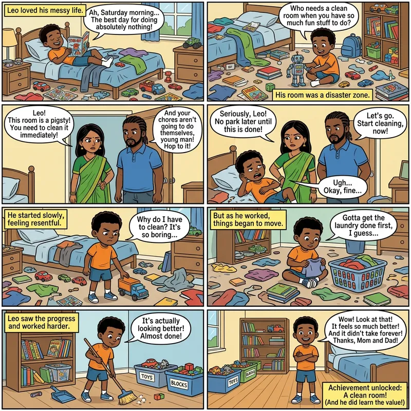 From Lazy to Responsible: Inspiring 8-Panel Comic Strip Story