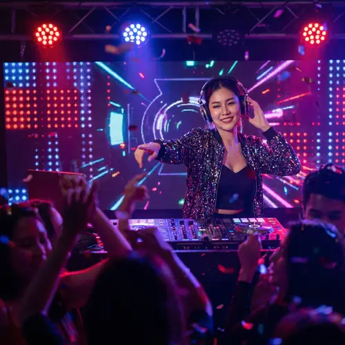 East Asian Female DJ at Nightclub | Energetic DJ Performance