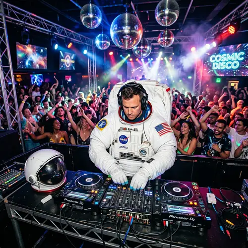 Astronaut DJ in Nightclub - Electro Beats and Disco Fun
