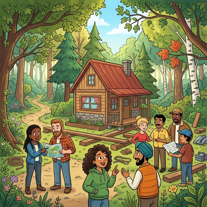Bayanihan House Lifting: Forest Cartoon Scene
